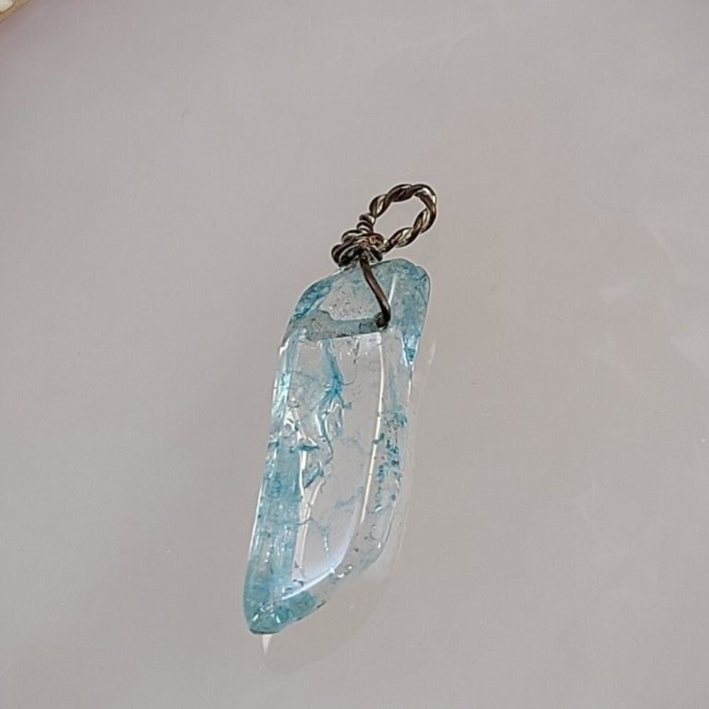 Light Blue Sea Glass Pendant Necklace Handmade Beach Boho Wire Wrapped Jewelry